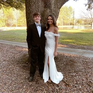 Faviana white off the shoulder gown